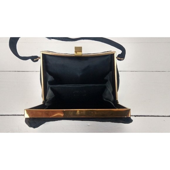 Vintage 1950s black chord evening handbag/50s small black frame purse - Picture 6 of 6